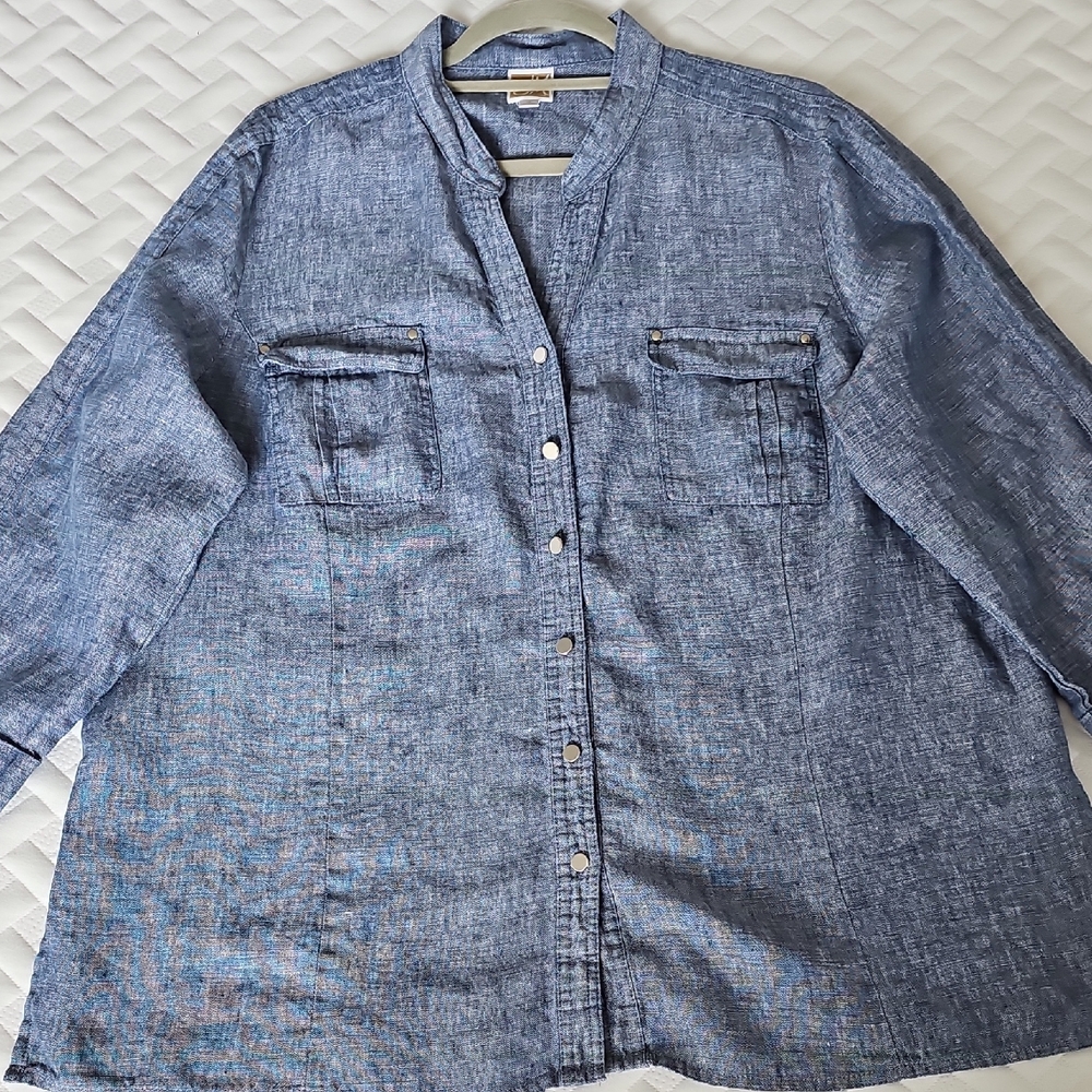 JM Collection Denim-Style Top - Picture 8 of 13